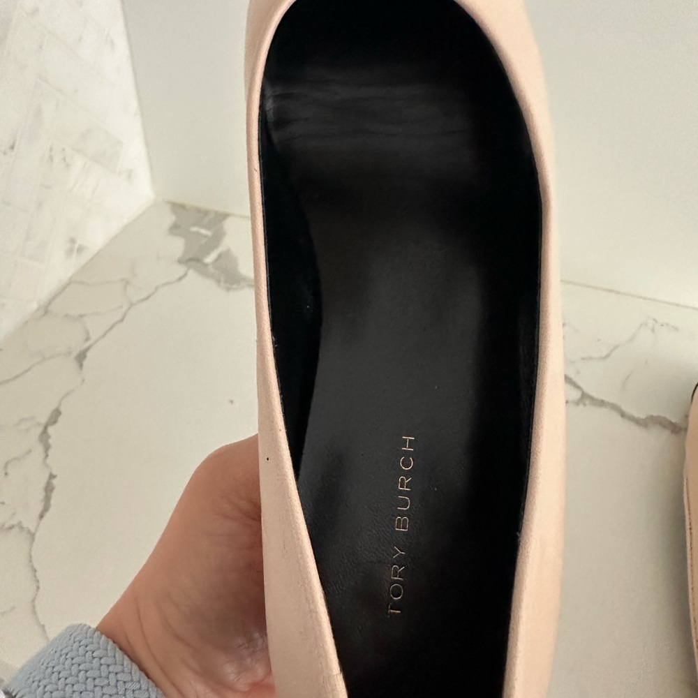 Tory Burch Two-Tone Blush Pink and Black Block Heel Flats - Picture 6 of 10